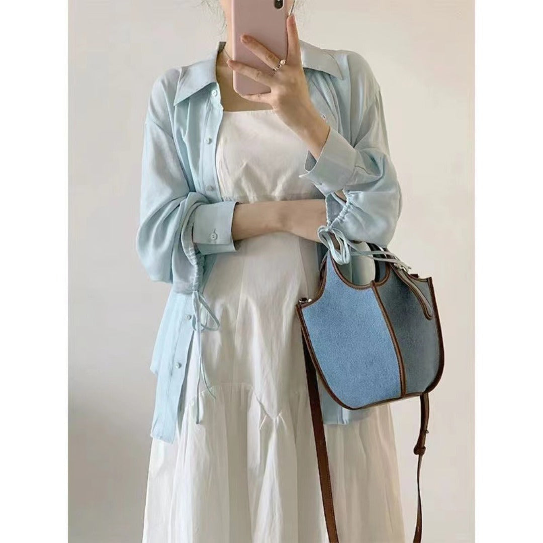 Small top handle purse, women's bag fruit basket bag, denim crossbody bucket vegetable basket bag, women's three-dimensional bag