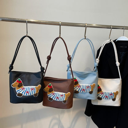 Bolso de lona con adorable estampado de cachorros - Bolso bandolera estilo cubo a la moda para estudiantes y mujeres 