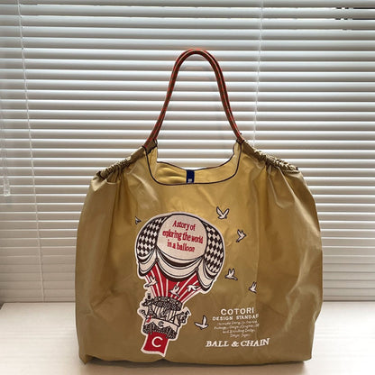 Bolso tote con estampado sencillo de globos aerostáticos, bolso de tela ecológico bordado para mujer, bolso bandolera portátil de nailon 