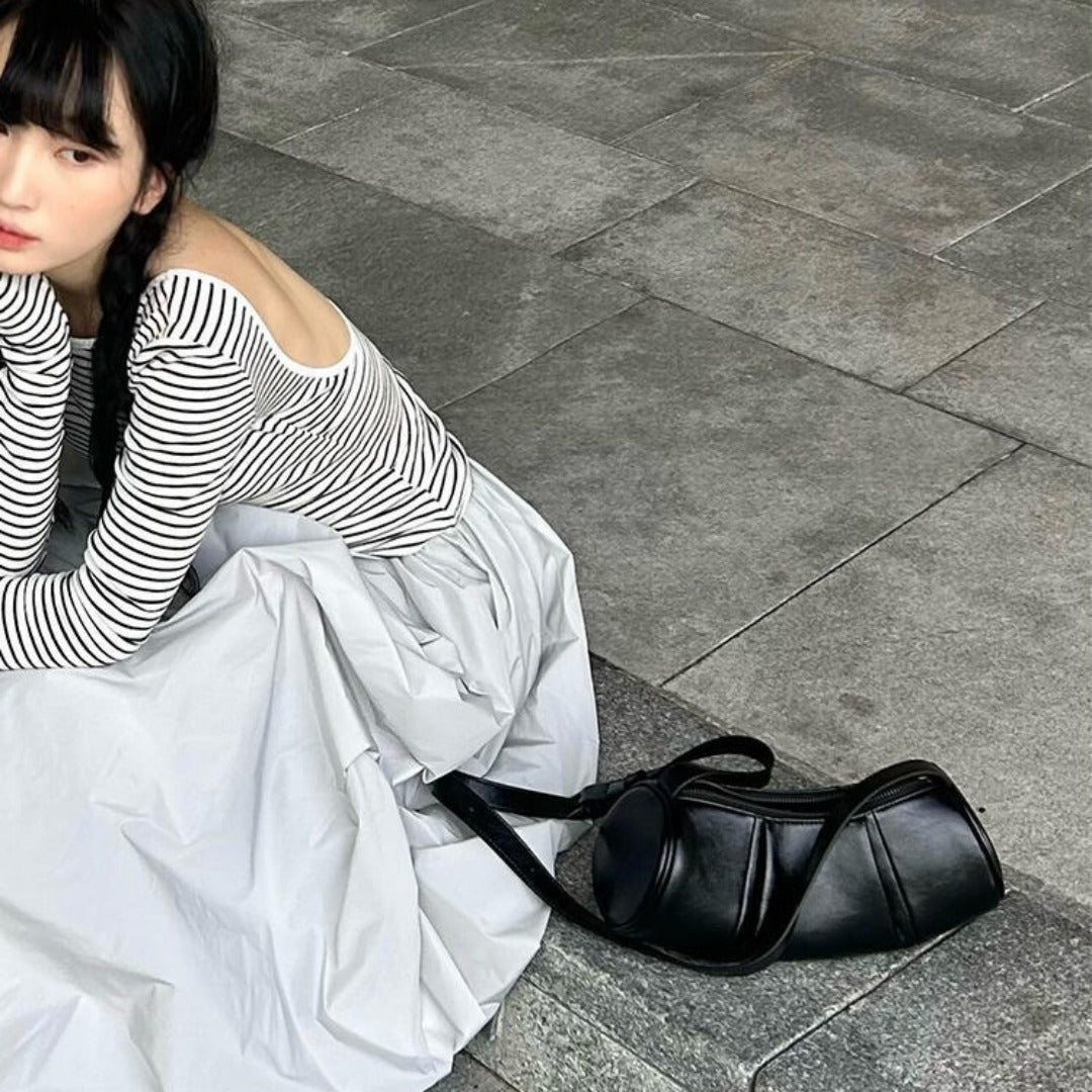 Elegante bolso cilíndrico plegable - Bolso pequeño tipo almohada con estilo y bolso cruzado informal para mujer | Diseño retro de moda 