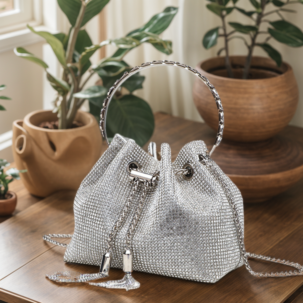 Bolso bandolera mini tipo cubo de diseño elegante con diamantes