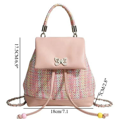 Mochila pequeña de piel trenzada con diseño dulce y juvenil, mochila con cadena, mochila pequeña versátil y moderna para mujer 