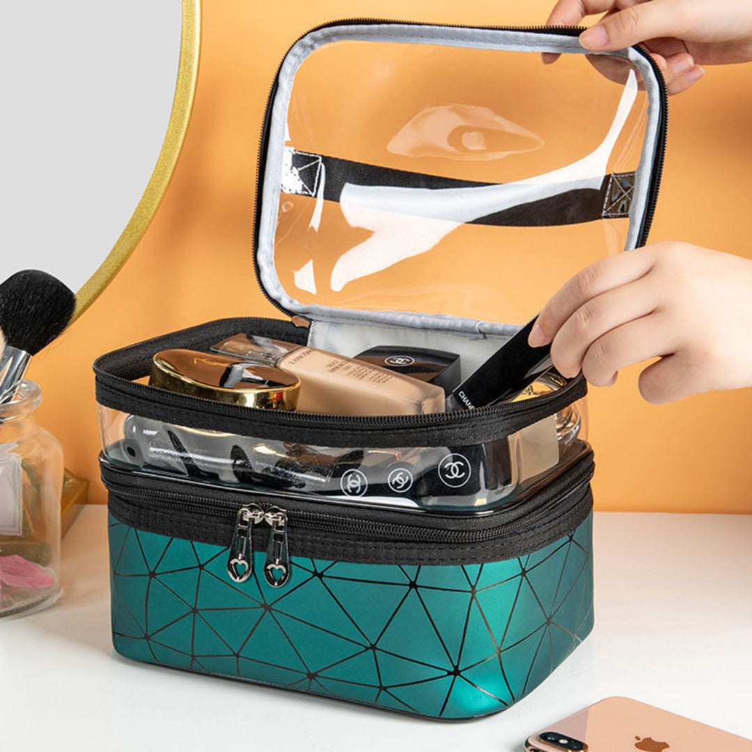 Multifunctional double-layer cosmetic bag, transparent storage bag, travel portable tote bag, large-capacity waterproof toilet bag