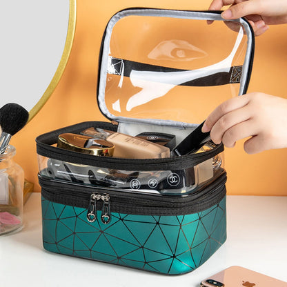 Multifunctional double-layer cosmetic bag, transparent storage bag, travel portable tote bag, large-capacity waterproof toilet bag