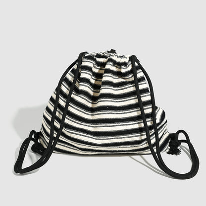 Mochila bandolera de gran capacidad para mujer, estilo urbano, con correa ajustable, estilo versátil y tejida a la moda. Mochila a rayas blancas y negras para mujer. 