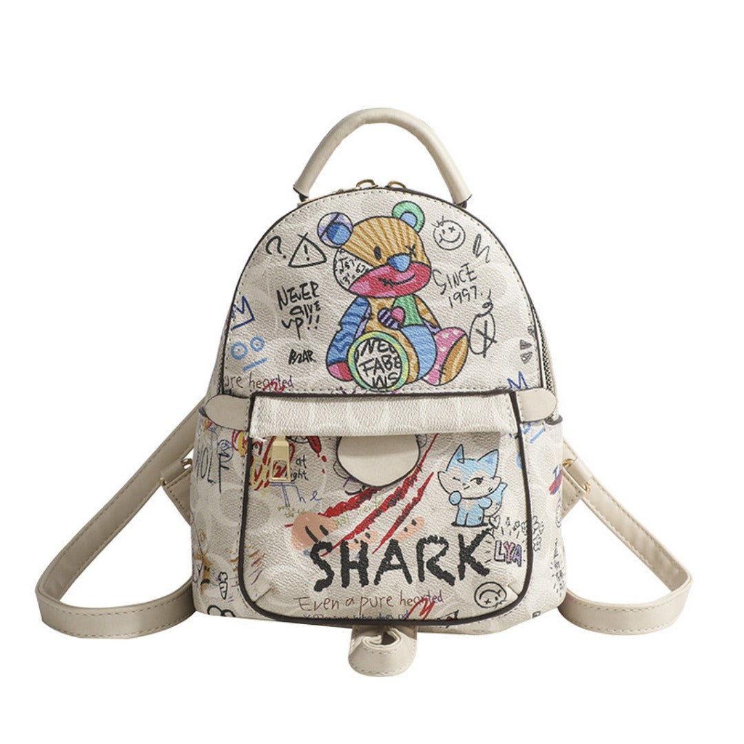 Mochila pequeña de verano, mochila con diseño de oso y grafiti, mochila pequeña para mujer, mini mochila informal de moda para mujer 