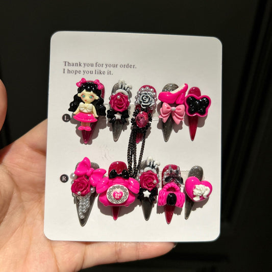 1020-Uñas postizas hechas a mano, de presión, removibles