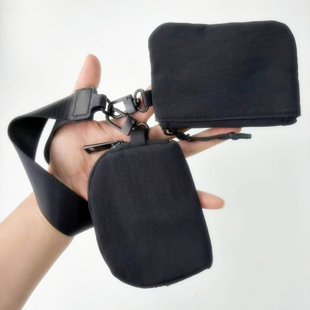 Bolsa de identificación de nailon impermeable, bolso doble portátil multifuncional pequeño, monedero con llavero, monedero de pulsera para mujer informal, bolso de pulsera informal, monedero de pulsera tipo neceser. 