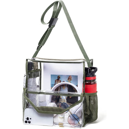 Bolso bandolera transparente de PVC, ajustable para viajes, eventos deportivos y conciertos; bolso de hombro grande transparente con compartimentos tipo hobo. 