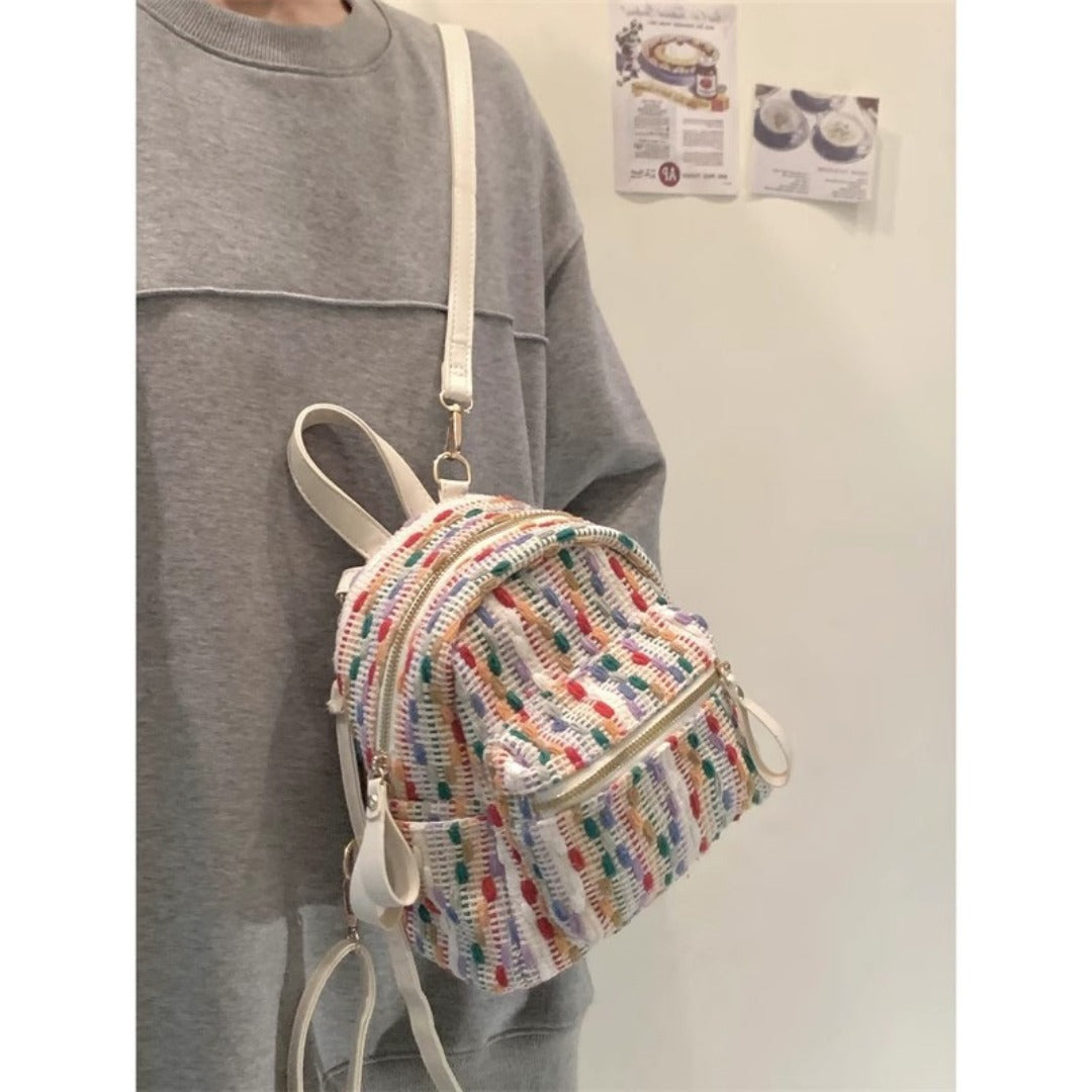 Mochila Mini de Punto Arcoíris – Mochila elegante para viajes de primavera y verano, mochila mini a la moda para uso diario 