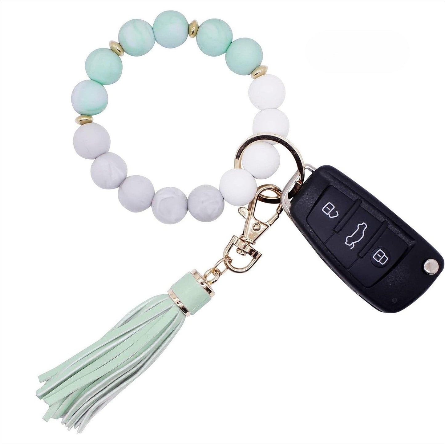 Llavero con borla de PU para bolso de mujer, llavero de silicona con cuentas, pulsera, llavero de coche, bonito soporte para mujeres y niñas. 