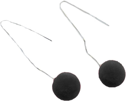 Faux Fur Pom Pom Tassel Drop Dangle Earrings Set