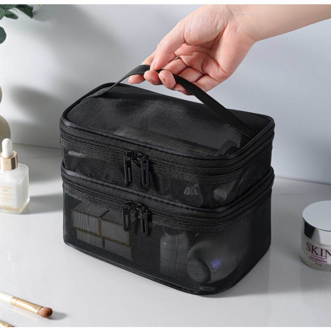 Mesh cosmetic bag, lightweight large capacity three-layer toilet bag, double-layer storage bag, travel mesh bag, tool storage box portable, Mesh ShowerTote Bag,