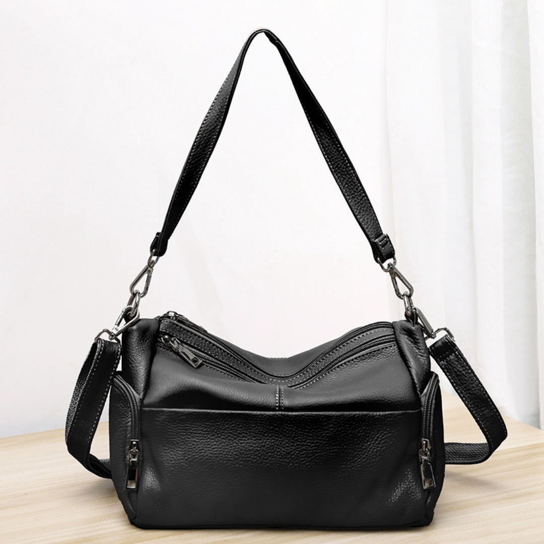 Elegante bolso de hombro de piel auténtica – Bolso bandolera y bolso de hombro estilo mamá 