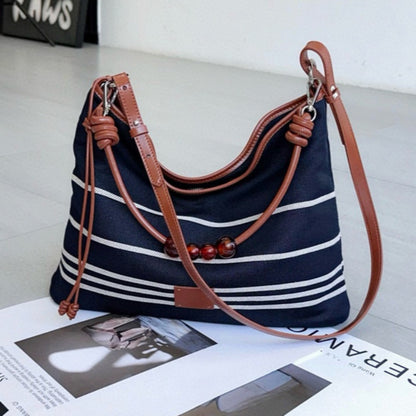 Bolso hobo de piel a juego con rayas negras, bolso de hombro hobo para mujer, gran capacidad, bolso de hombro