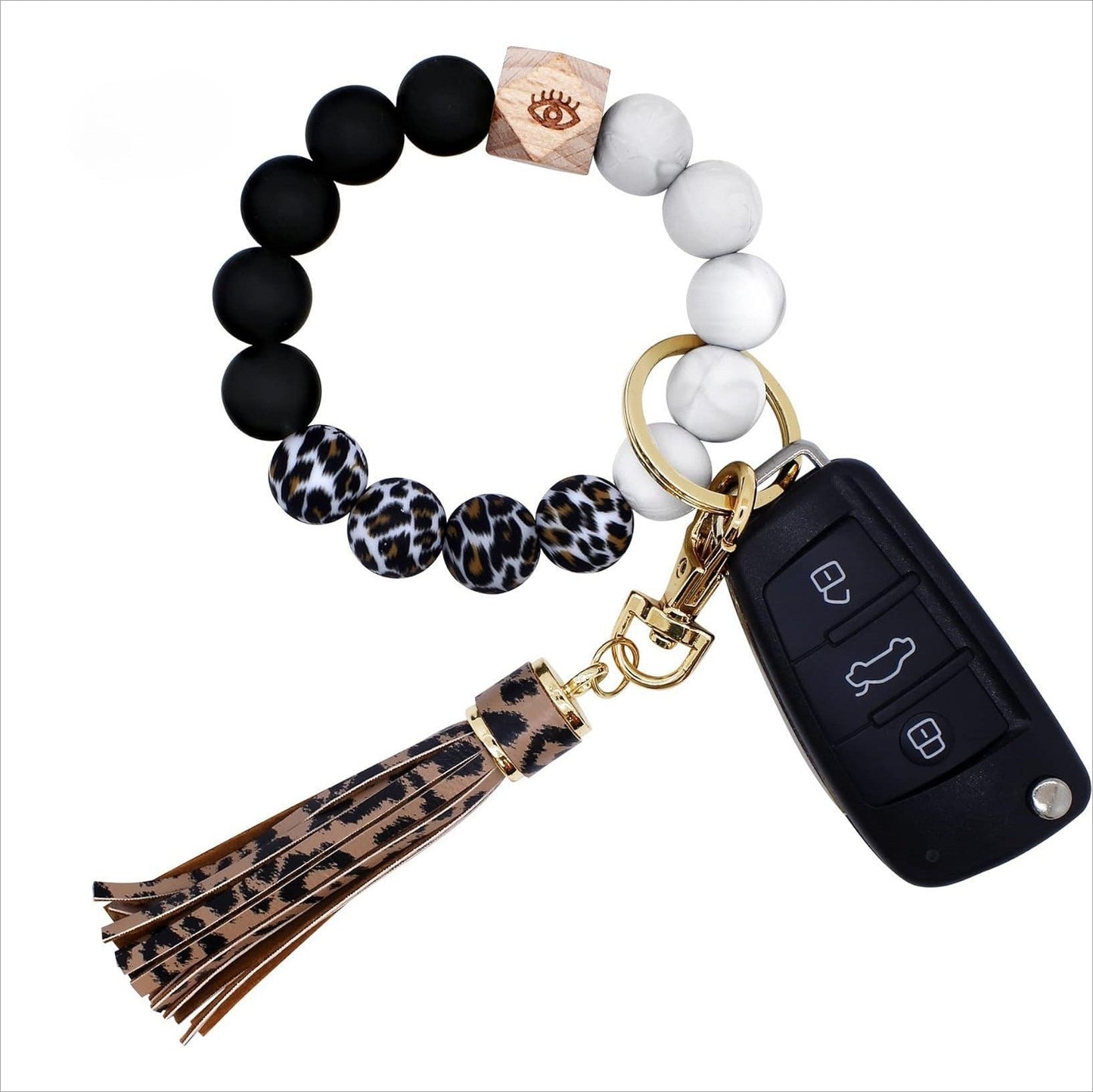 Llavero con borla de PU para bolso de mujer, llavero de silicona con cuentas, pulsera, llavero de coche, bonito soporte para mujeres y niñas. 