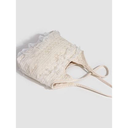 Bolso de verano tejido, informal, de vacaciones, de gran capacidad, bolso de hombro, bolso de malla con encaje, bolso de mano, bolso de playa, bolso de verano tipo hobo 