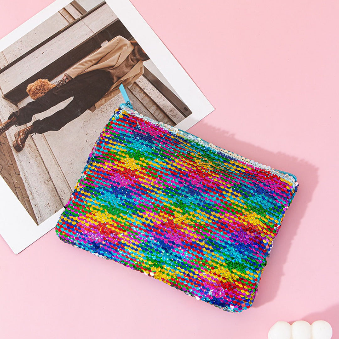 Mermaid sequined pencil case, two-color stationery storage bag, portable cosmetics change purse, small purse