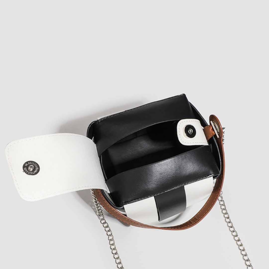 Bolso de hombro sencillo y bandolera pequeño para mujer, con elegante diseño en color contrastante de PU, ideal para el día a día. 