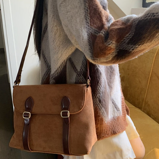 Mailman bag female, suede retro matte crossbody, shoulder crossbody bag