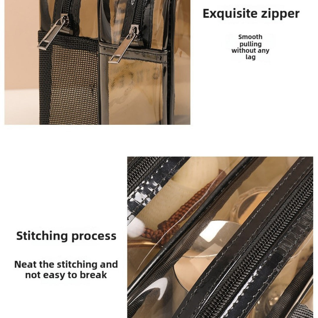 Neceser con compartimentos, neceser sencillo, transparente e impermeable, neceser de PVC de doble capa con separación para productos secos y húmedos, neceser de viaje portátil para cosméticos, organizador de maquillaje. 