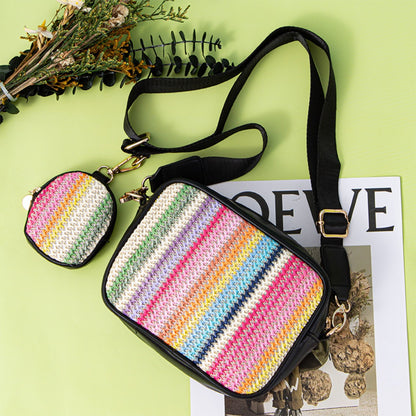 Casual versatile woven shoulder crossbody bag, small crossbody purse 2 in 1, simple portable cosmetic storage bag