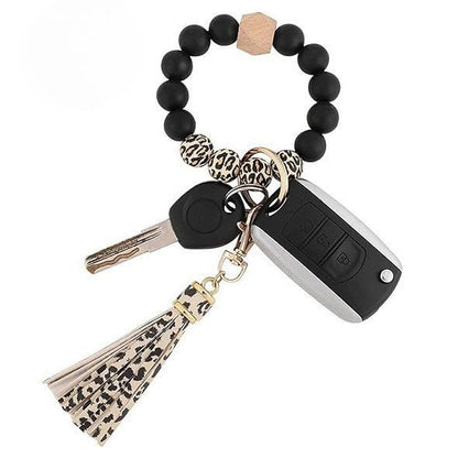 PU Tassel Keychain Bag charm Silicone Beaded Keychain Wristlet Key Ring Bracelet Cute Car Key Chain Holder for Women Girls -dropshippingabc.com