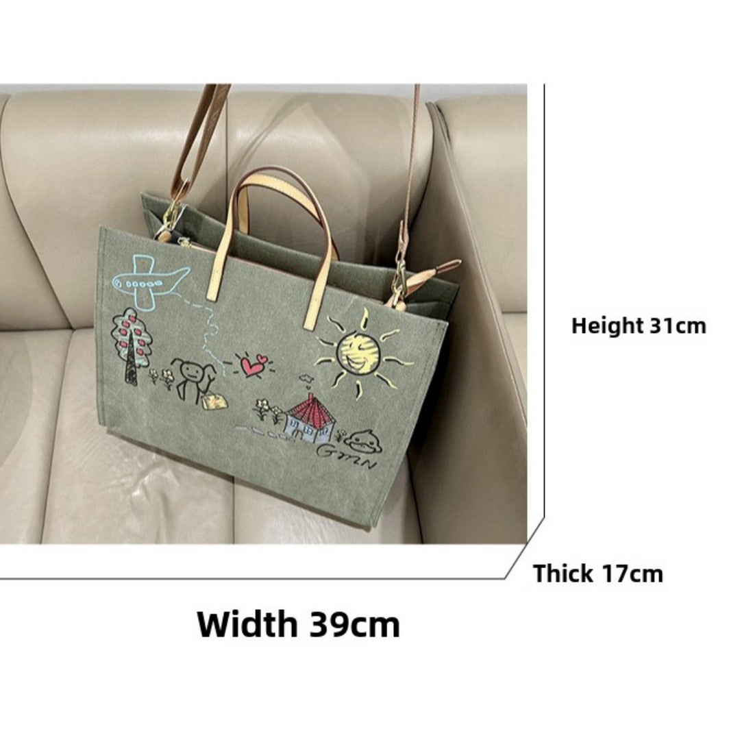 Bolso de lona de gran capacidad con estampado de grafiti para mujer: bolso tote extragrande con amplio espacio, perfecto para ir de compras, viajar y para el día a día. Elegante y resistente bolso de hombro de lona. 