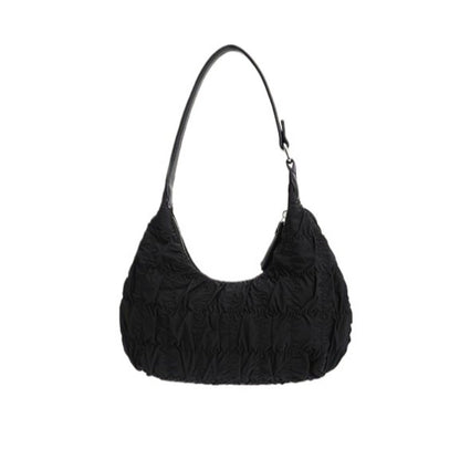 bolso pequeño de hombro, bolso tipo puff color crema, bolso plisado, bolso hobo 