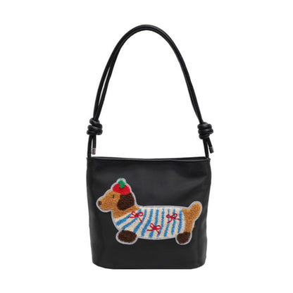 Bolso de lona con adorable estampado de cachorros - Bolso bandolera estilo cubo a la moda para estudiantes y mujeres 
