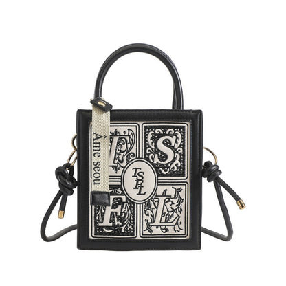 Embroidery small square bag crossbody, versatile casual shoulder bag, Crossbody tote bag small