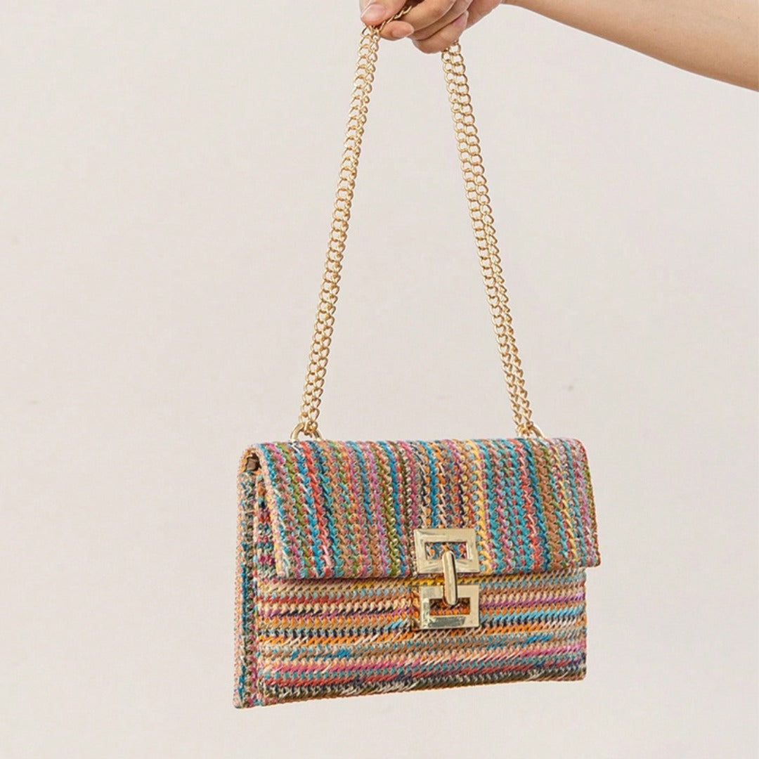Bolso bandolera de viaje para mujer, bolso cuadrado con cierre de cadena, bolso hobo de paja para mujer 
