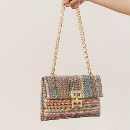 Bolso bandolera de viaje para mujer, bolso cuadrado con cierre de cadena, bolso hobo de paja para mujer 