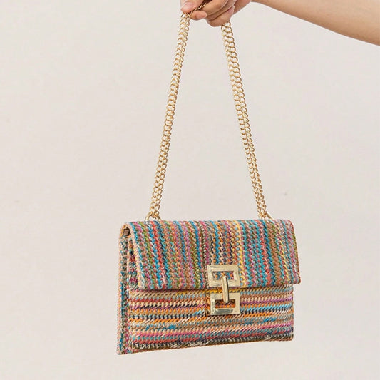 Bolso bandolera de viaje para mujer, bolso cuadrado con cierre de cadena, bolso hobo de paja para mujer 