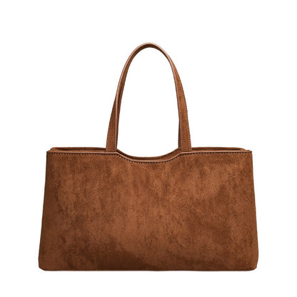 Bolso retro sencillo - Bolso baguette de ante versátil para llevar al hombro al estilo hobo 