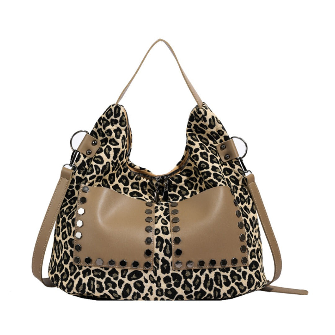 Ladies leopard print large capacity tote bag, vintage hobo bag casual, shoulder bag with crossbody strap, bag underarm bag women