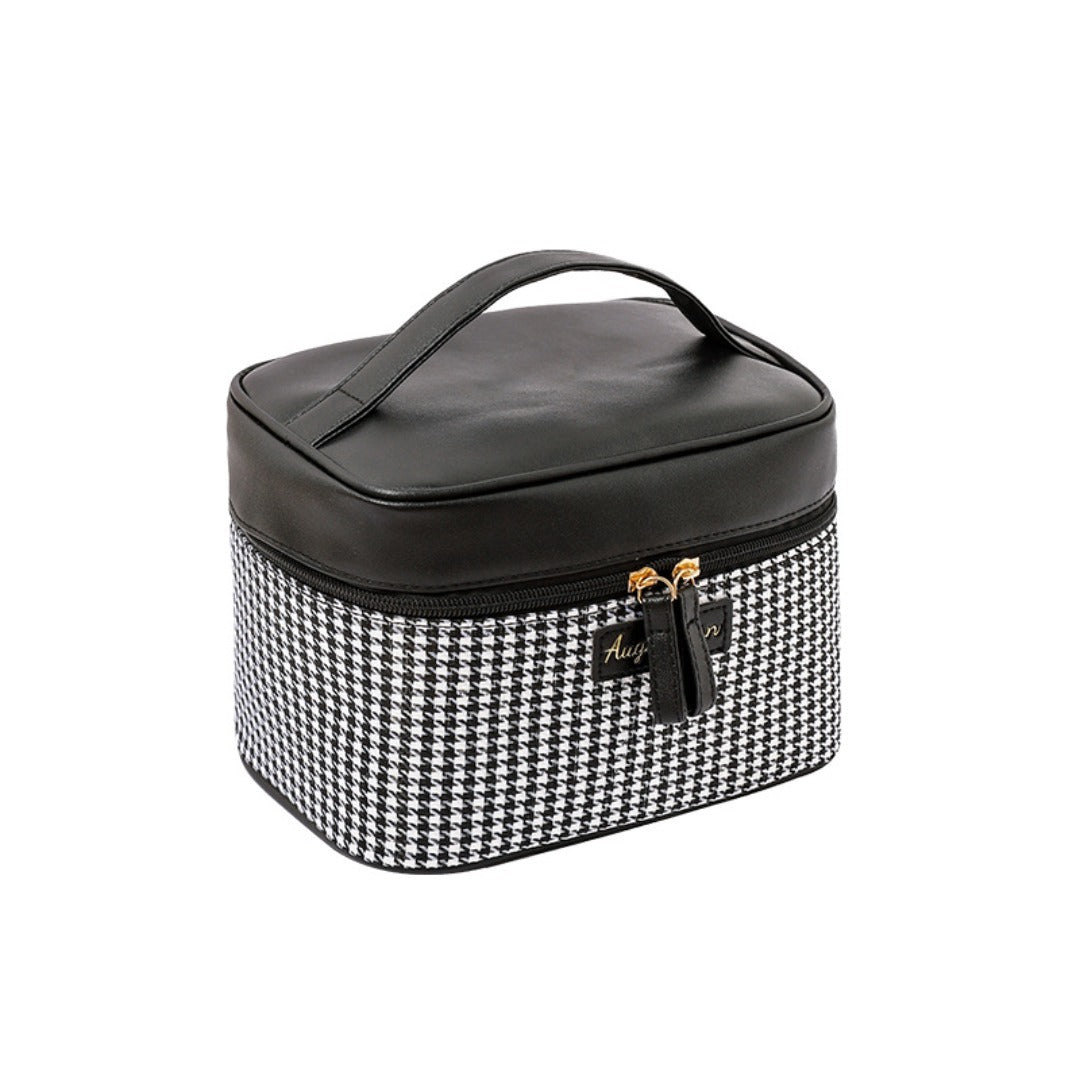 Multifunctional PU thousand bird grid cosmetic bag, portable cosmetic case, large capacity storage bag cosmetics, storage box, makeup bag with compartments,