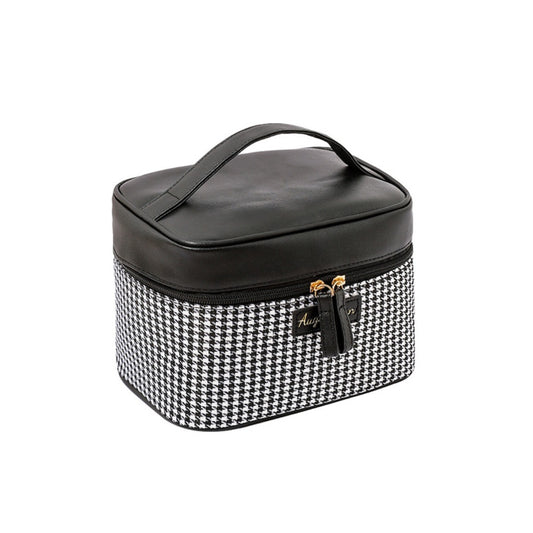 Multifunctional PU thousand bird grid cosmetic bag, portable cosmetic case, large capacity storage bag cosmetics, storage box, makeup bag with compartments,