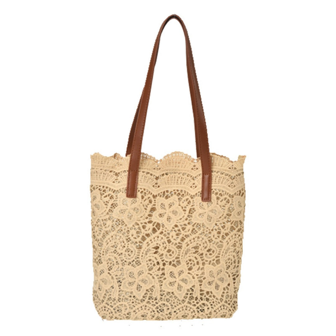 Bolso hobo de encaje para mujer, bolso de hombro para compras, bolso tote calado con bordado de flores 