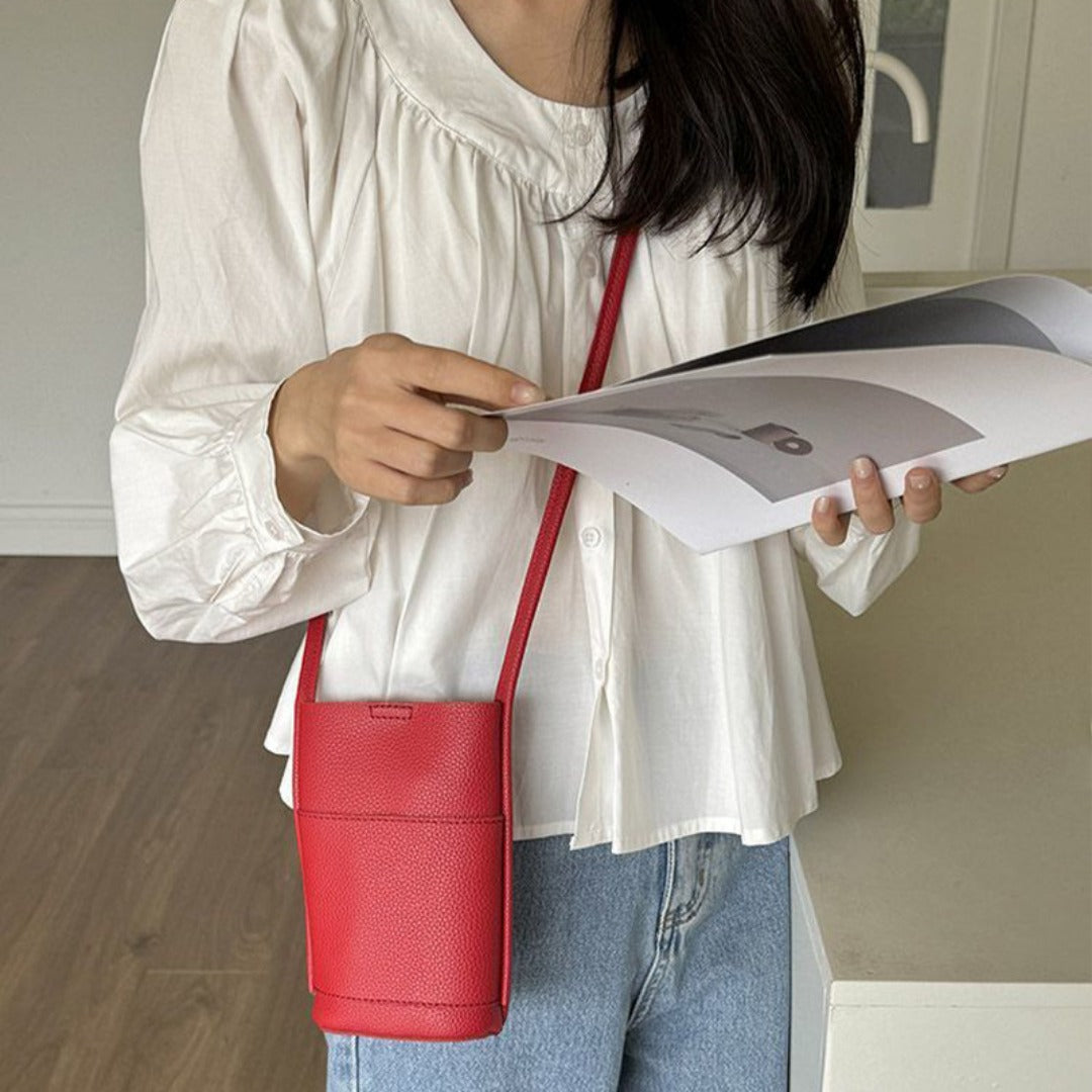 Casual crossbody mobile phone bag, simple red cute mini vertical bag, change bag female