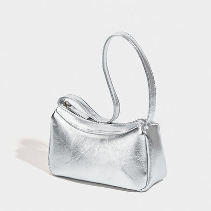 Bolso bandolera pequeño plateado, diseño de bolso de hombro, bolso de mano hobo versátil para mujer, ideal para el verano. 