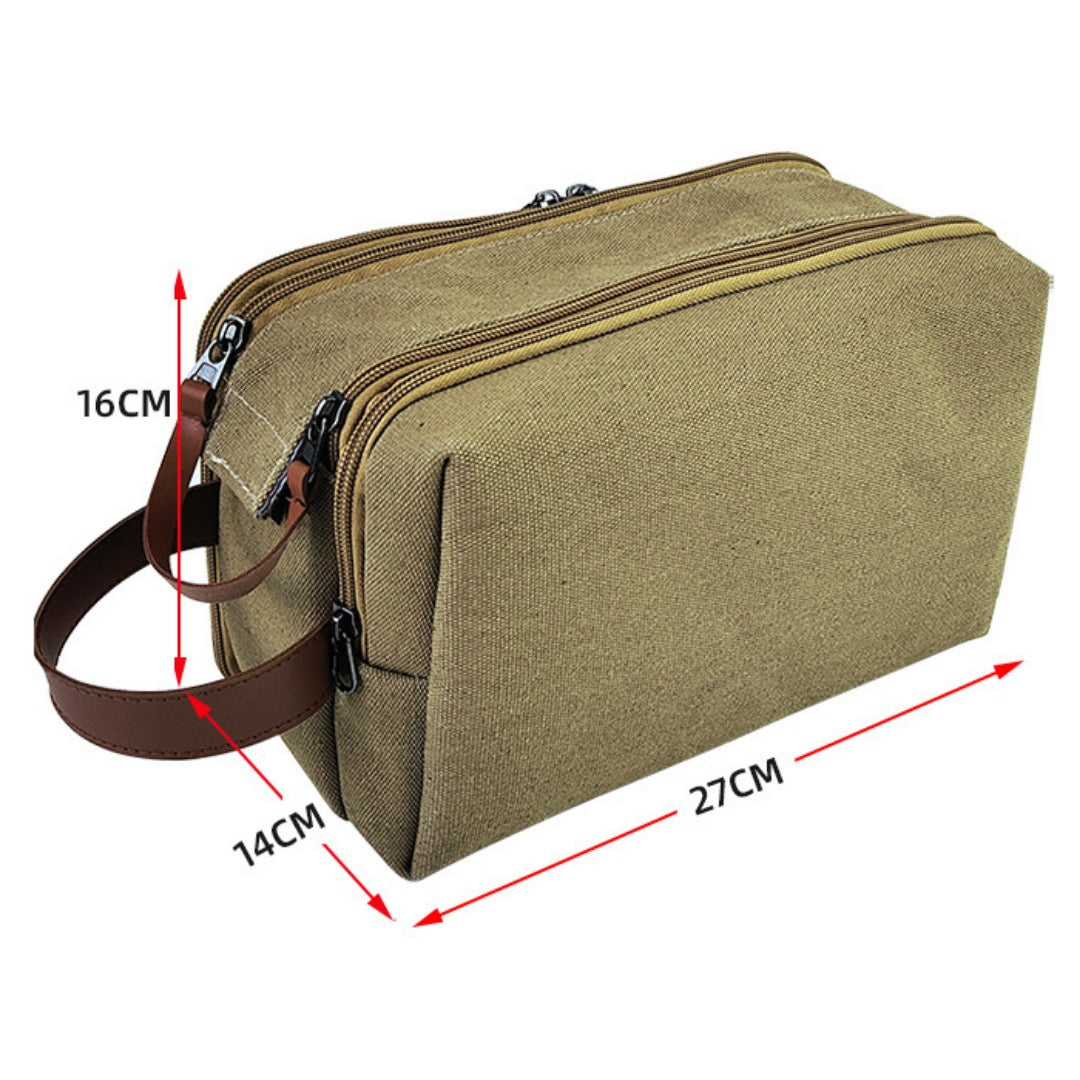 Large Capacity Men's Canvas Wash Bag – Durable Razor Storage & Cosmetic Bag with Ample Space for Travel Essentials