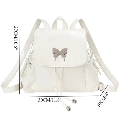 Mochila blanca con mariposas, elegante y práctica. Ideal para estudiantes y como bolso de hombro o mochila de viaje. 