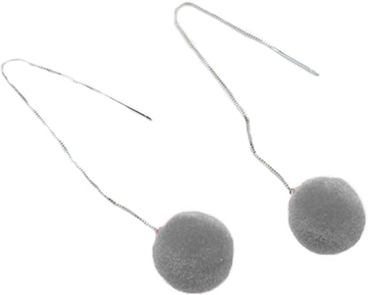 Faux Fur Pom Pom Tassel Drop Dangle Earrings Set -dropshippingabc.com