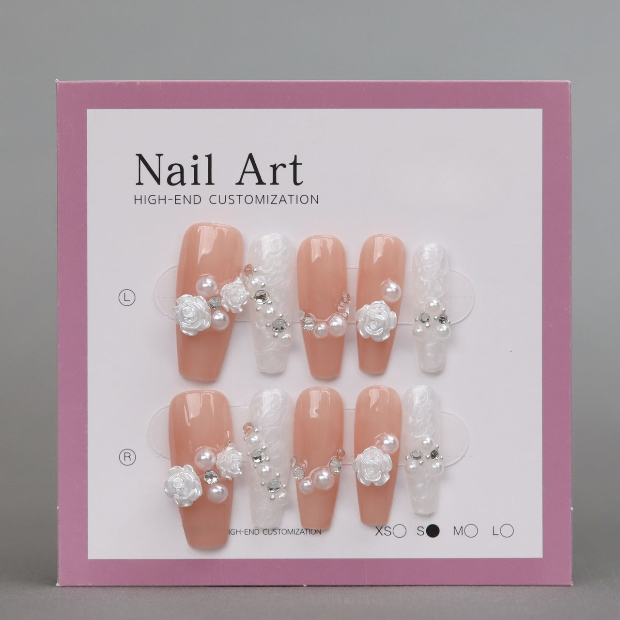 Uñas acrílicas 3D rosa blanca hechas a mano 