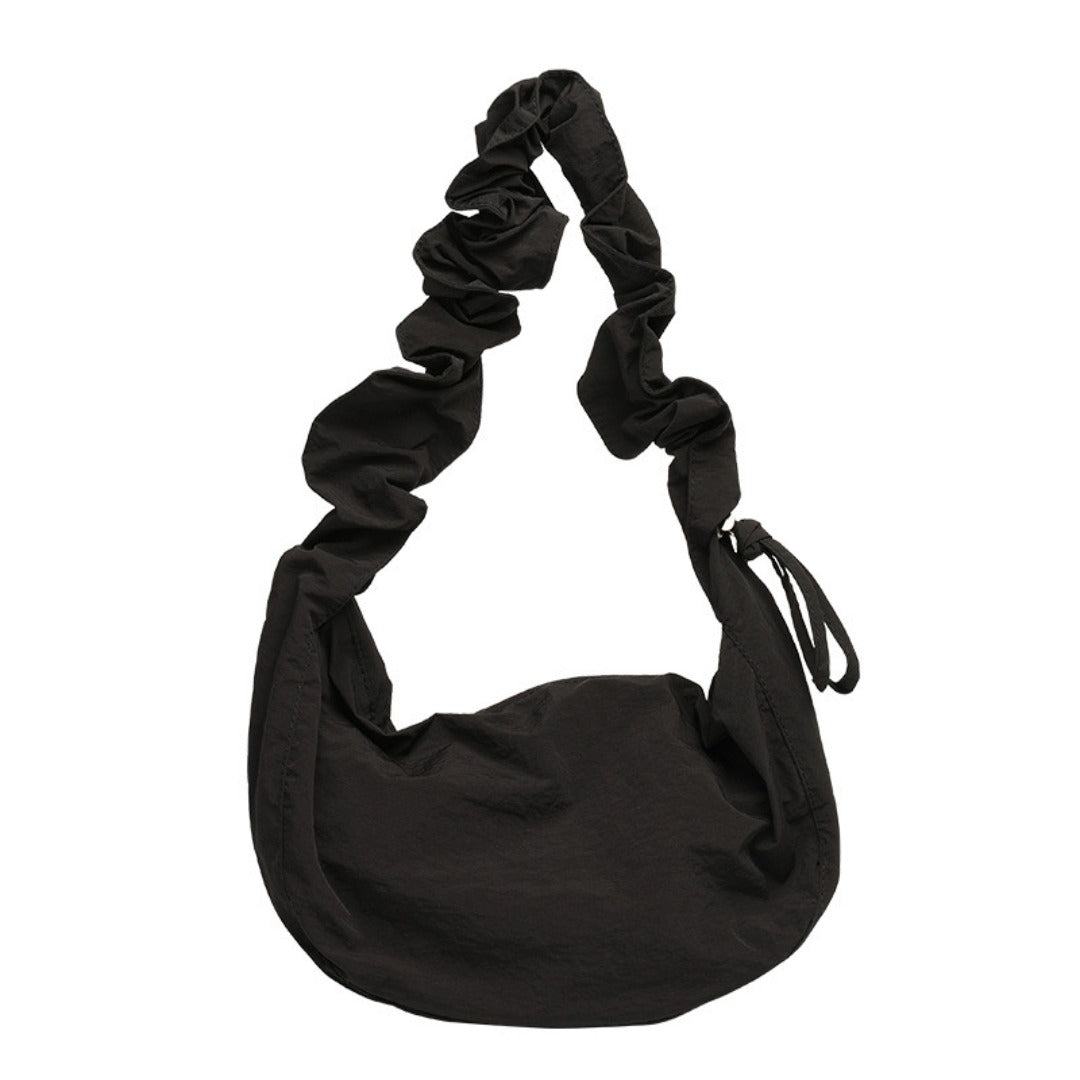 Small shoulder women's casual, pleated nylon hobo bag, fashion drawstring canvas crossbody bag