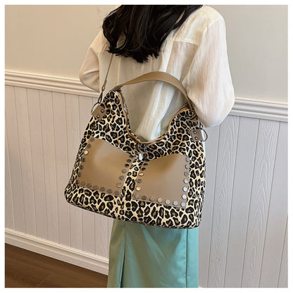 Ladies leopard print large capacity tote bag, vintage hobo bag casual, shoulder bag with crossbody strap, bag underarm bag women