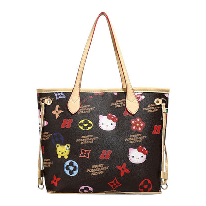 Bolso tote grande y bonito, bolso versátil con diseño de dibujos animados para mujer, bolso de mano con asa superior 