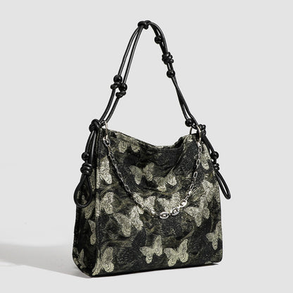 Gilt butterfly embroidered tote purse, chain beaded tote bag, Women's shoulder Crossbody bag, large capacity hobo bag