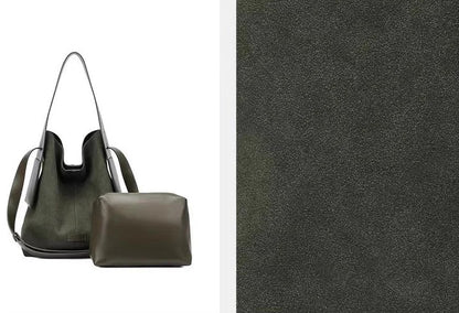 Bolso de mano tipo slouch de gran capacidad en ante, bolso de hombro de color liso, bolso hobo informal 